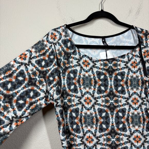 Viereck Medium Lyfie in Lunch Sheath Mini Dress Blue Orange Geometric Belted - Picture 5 of 9